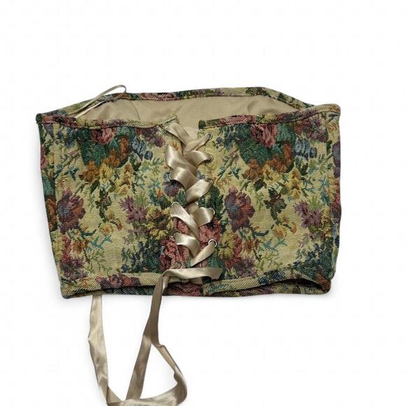 Vintage Inspired Tapestry Floral Corset Lace Up Top Sleeveless Size Medium - Picture 2 of 4